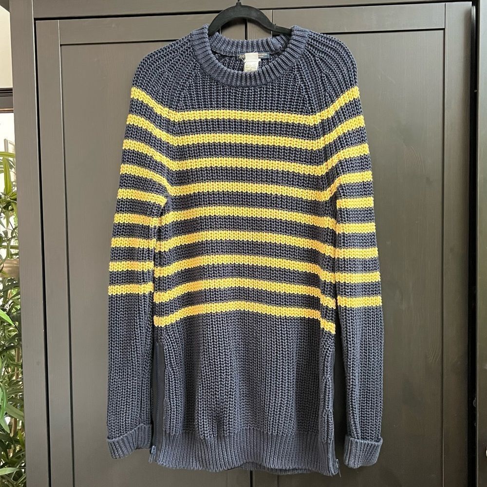 Brooks Brothers Long Supima Cotton Navy Side-Zip Chunky Knit Sweater Size Small